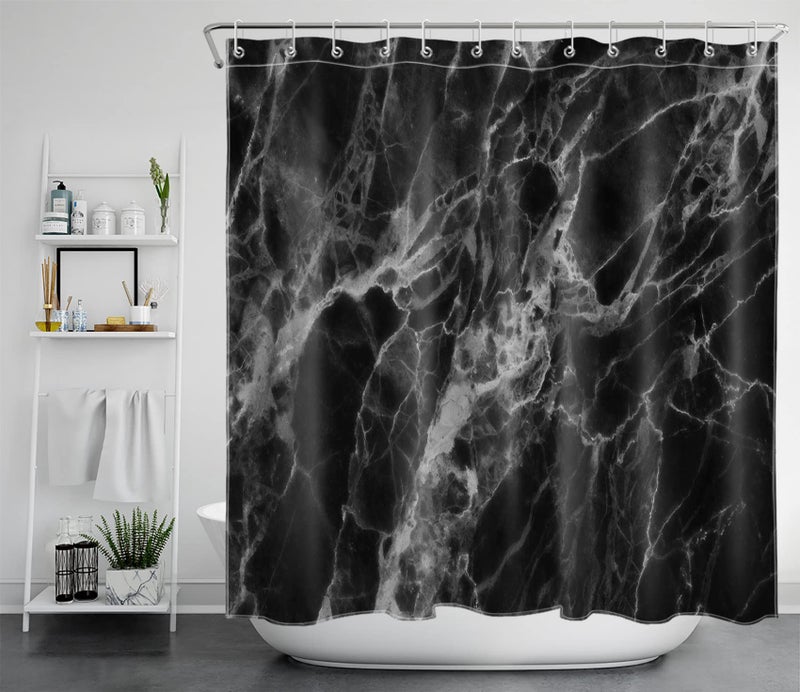 LB Black Marble Shower Curtain Abstract Natural Black Grey Marble Bathroom Curtain 72x72 inch Waterproof Polyester Fabric Bath Curtain Hooks Included - Image 5